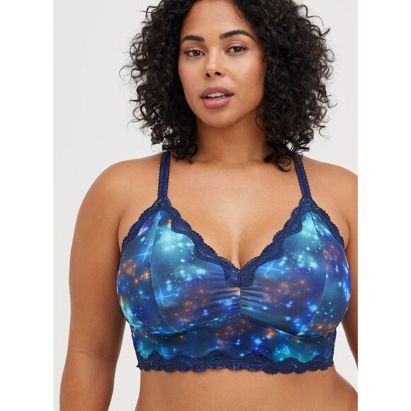 Torrid Deep Space Unlined Microfiber With Lace Trim Printed Bralette Size 1X - Picture 1 of 6